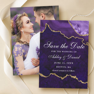 Save The Date Aquarelle violet or marbre Agate Géode Photo