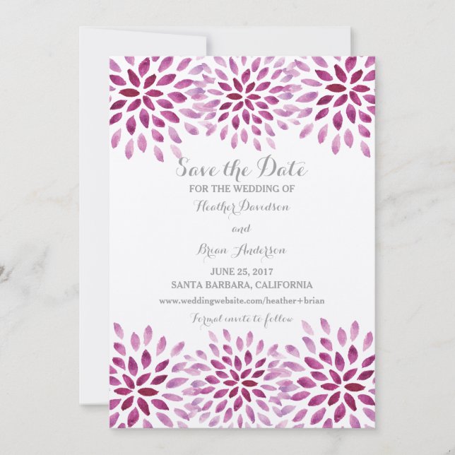 Save The Date Aquarelle violette Chrysanthemum Enregistrer la da (Devant)