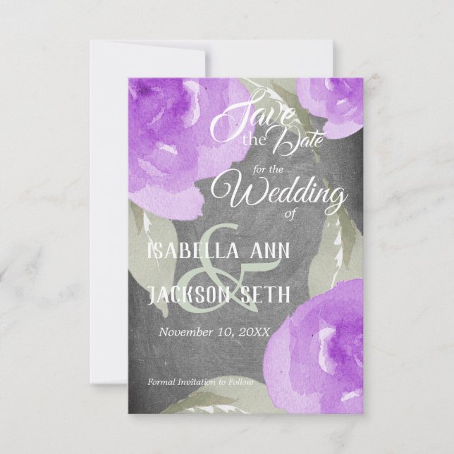 Save The Date Aquarelle violette Floral et tableau noir