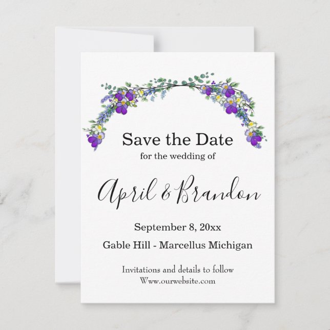 Save The Date Aquarelle violette Lavender Eucalyptus (Devant)
