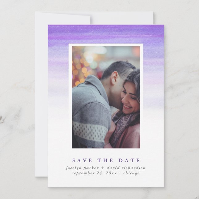 Save The Date Aquarelle violette Ombre | Photo Enregistrer la da (Devant)