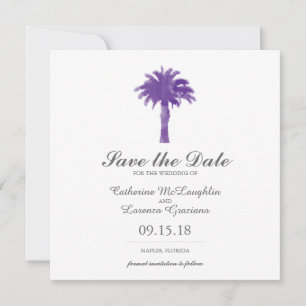 Save The Date Aquarelle violette Serene Palm Tree   Enregistrer 
