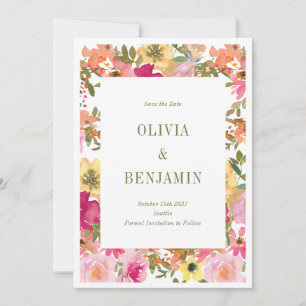 Save The Date Aquarelle vive Jardin Floral Photo Printemps