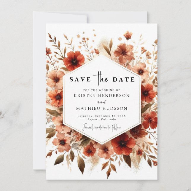 Save The Date Aquarelle Whimsical Terracotta Mariage (Devant)