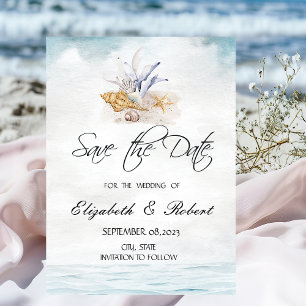 Save The Date Aquarelles Coquillages, Mer Épinglez la Date