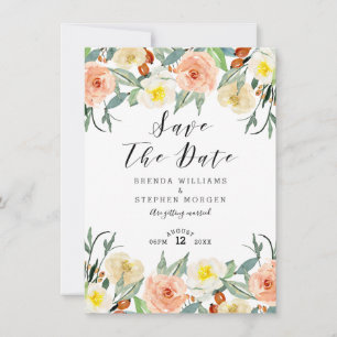 Save The Date Aquarelles Pastel Fleurs Bordure de couronnes
