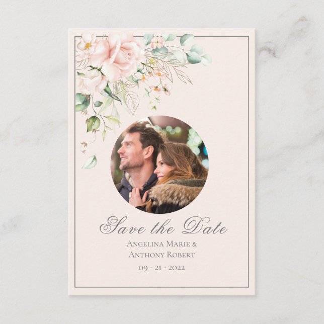 Save The Date Aquarelles souples rose pâle Photo Mariage floral (Devant)