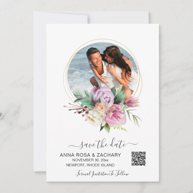 Save The Date *~* AR6 Floral - Site Mariage QR Enregistrer La Da (Devant)