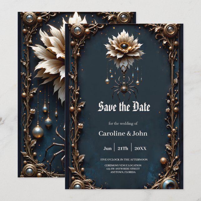 Save The Date Araignée de Mariage – Gardienne de la Fleur de Lun (Devant / Derrière)