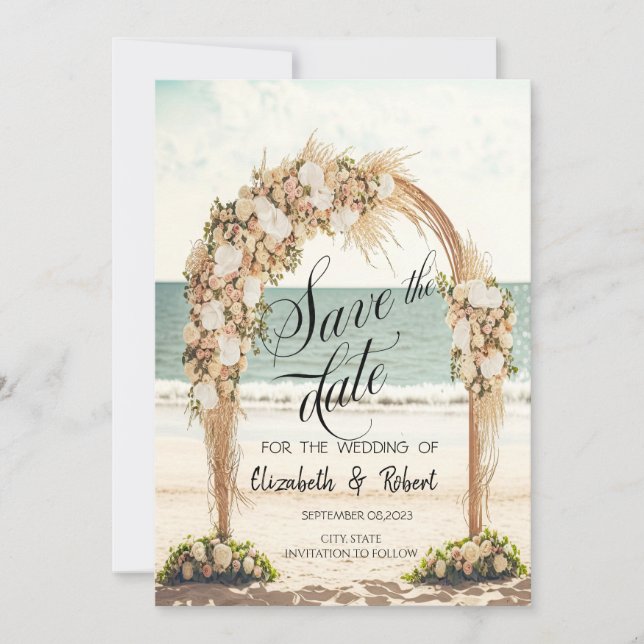 Save The Date Arbor de mariage de plage Roses Enregistrez la dat (Devant)