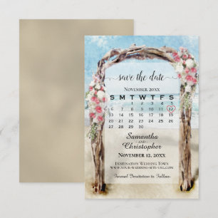 Save The Date Arbor de plage en bois flotté floral rouge Calendr