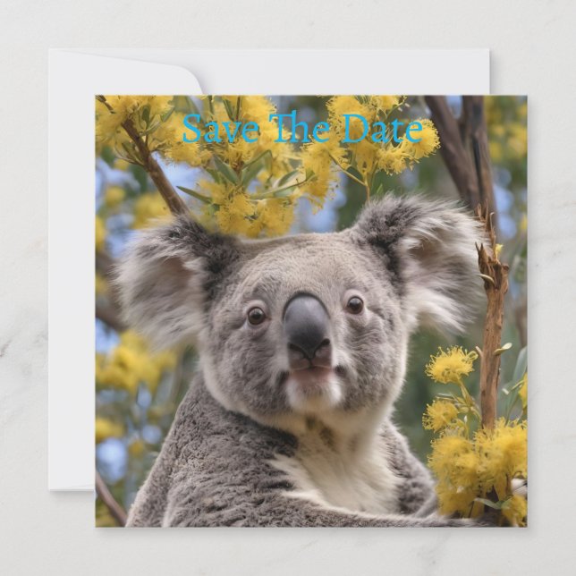 Save The Date Arbre À Fleurs Jaunes Avec Koala, (Devant)
