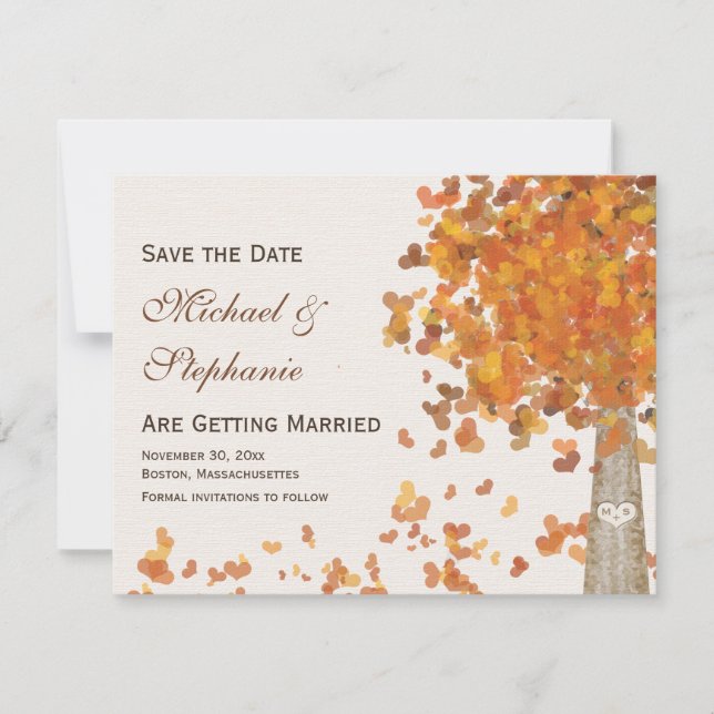 Save The Date Arbre à Initiales Gravées Date de Mariage à Sauveg (Devant)