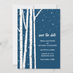 Save The Date Arbre de bouleau et neige, Sauvegarder la date