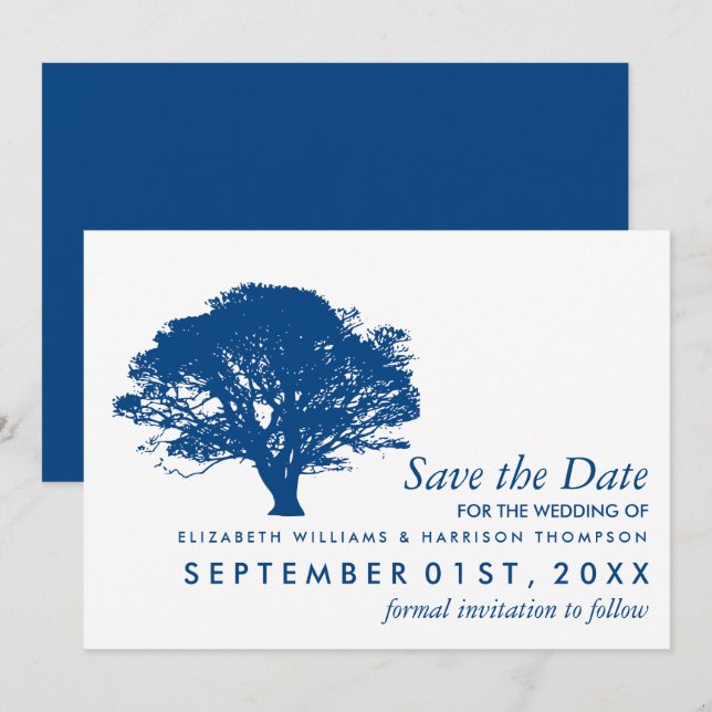 Save The Date Arbre de chêne bleu, Mariage rustique et minimalis (Devant / Derrière)