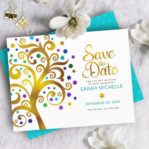 Save The Date Arbre de vie bat mitzvah d'or Turquoise et violet