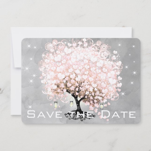 Save The Date Arbre feuille de coeur rose Enregistrer la date (Devant)