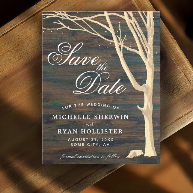 Save The Date Arbre Rustique Écriture Bois Sombre (Créateur téléchargé)