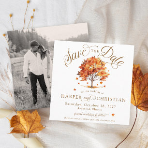 Save The Date Arbre simple aux feuilles d'automne Photo moderne