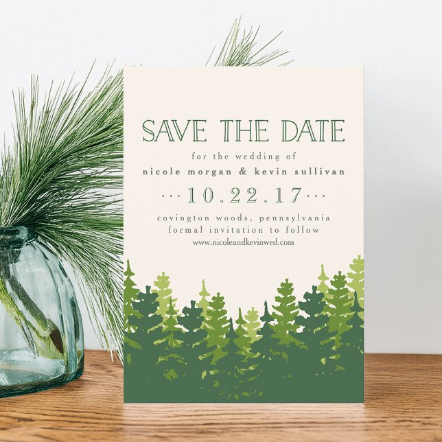 Save The Date Arbres Résineux Rustiques de Mariage (Créateur téléchargé)