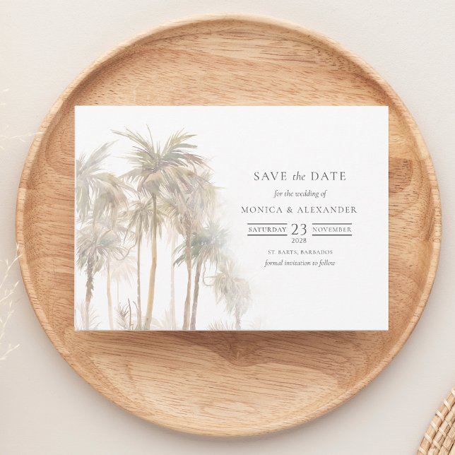 Save The Date Arbres Tropicaux Côtiers Économisez La Date (Watercolor Palm Tree Tropical Save the Date Wedding Announcement)