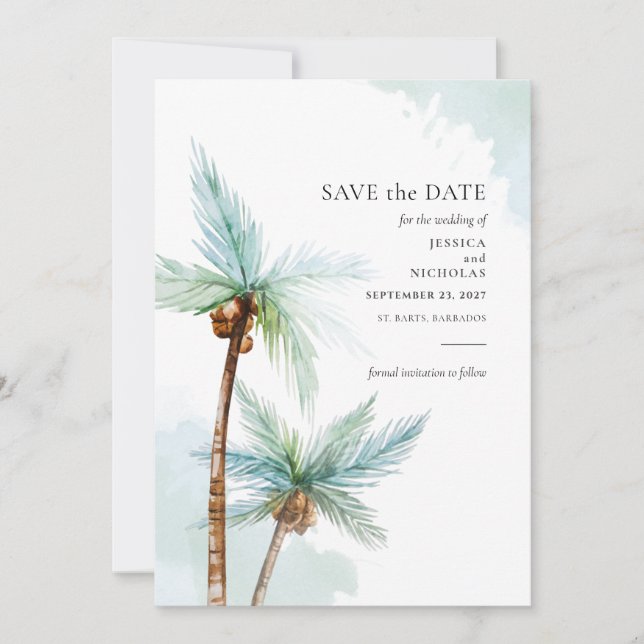 Save The Date Arbres tropicaux modernes Mariage aquarelle (Devant)