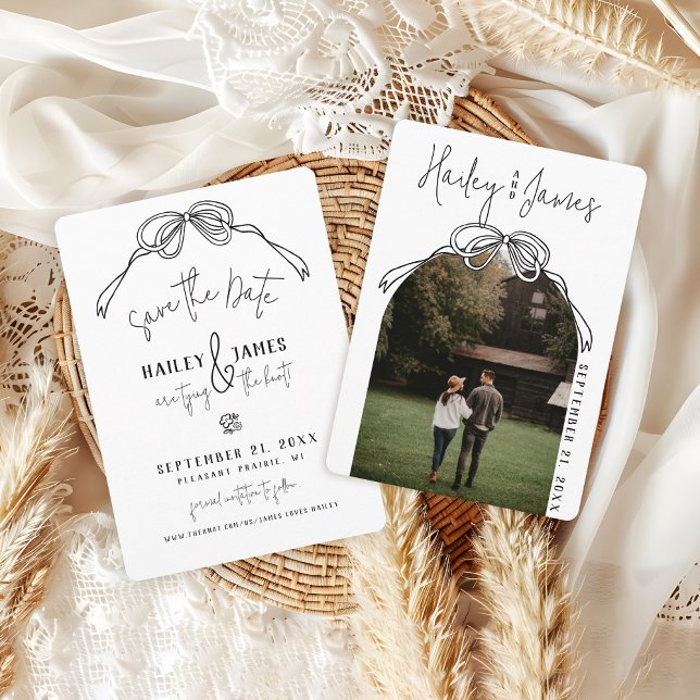 Save The Date Arc à main dessiné moderne et excentrique NOIR Pho (Rustic boho black and white hand drawn bow modern arch photo classy wedding save the date)