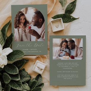 Save The Date Arc Boho 2 Photo Minimale Vert