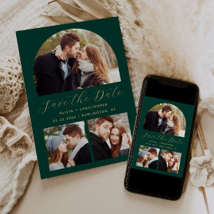 Save The Date Arc Boho 3-Photo minimum Emerald Green Gold
