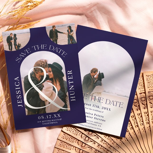 Save The Date Arc boho moderne 4 photos mariage marine bleu (Créateur téléchargé)