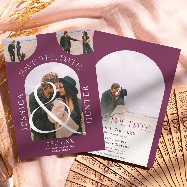 Save The Date Arc boho moderne 4 photos mariage violet (Créateur téléchargé)