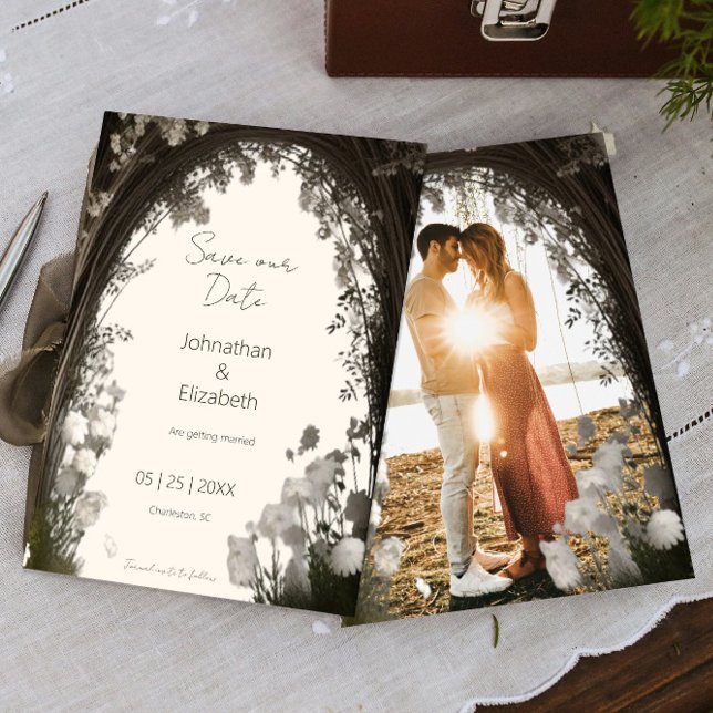 Save The Date Arc Botanique Romantique Boho Photo Enregistrer La (Romantic Boho Botanical Arch Photo Save the Date)