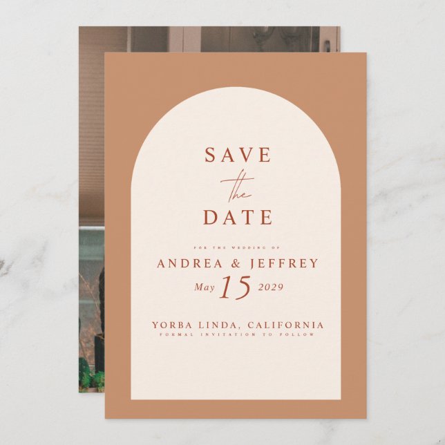 Save The Date Arc De Caramel Moderne Photo Mariage Enregistrer L (Devant / Derrière)
