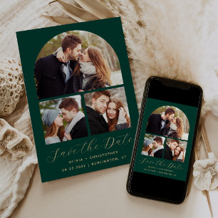 Save The Date Arc de collage minimum 3 photos Emerald Green Gold
