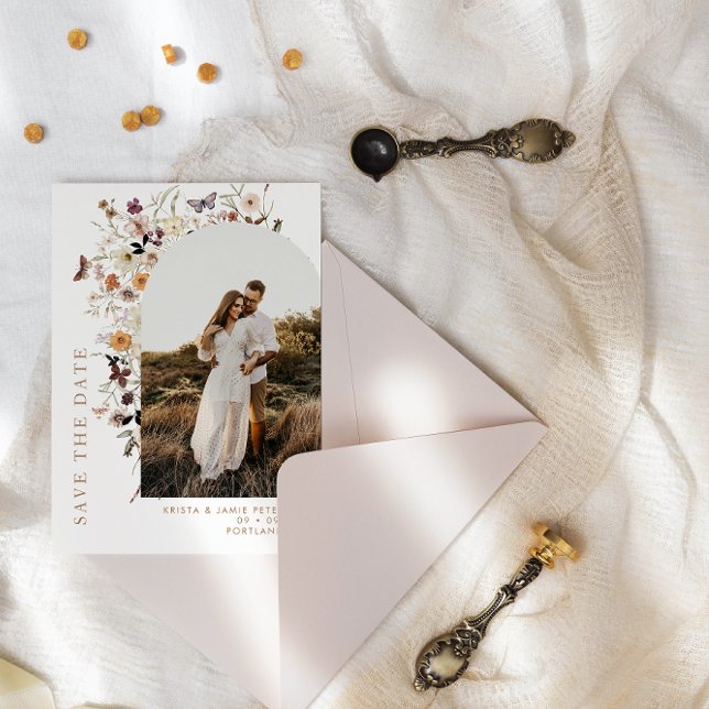 Save The Date Arc de fleurs sauvages d'automne Photo QR Code Mar (Créateur téléchargé)