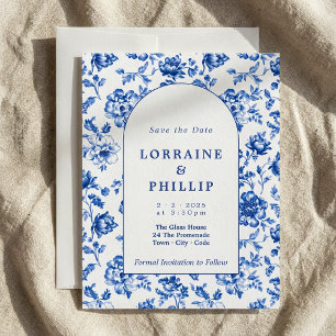 Save The Date Arc de style vintage bleu floral
