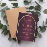 Save The Date Arc d'or de Bourgogne 80e anniversaire<br><div class="desc">Une carte Save the Date pour une fête de 80e anniversaire. Un arrière - plan bordeaux,  décoré d'un faux arc doré. Personnalisez et ajoutez une date et votre nom. Le texte : Eighty et Save the Date est écrit avec un grand script de style à la main tendance.</div>