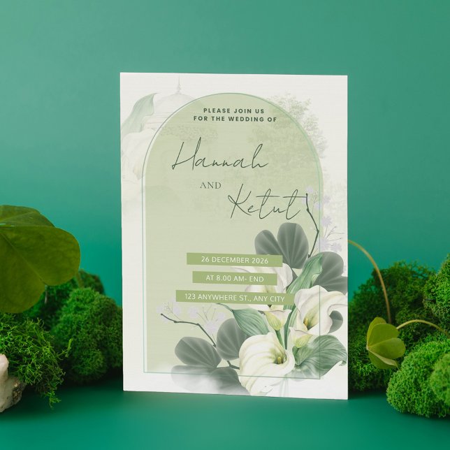 Save The Date Arc Élégant Vert Sage & Fleur Aquarelle Blanche (Créateur téléchargé)