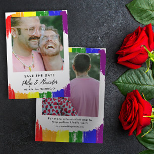 Save The Date Arc-en-ciel Brush Stripes Photo Enregistrer la dat