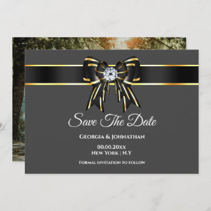 Save The Date Arc en satin gris or noir diamant avec photo