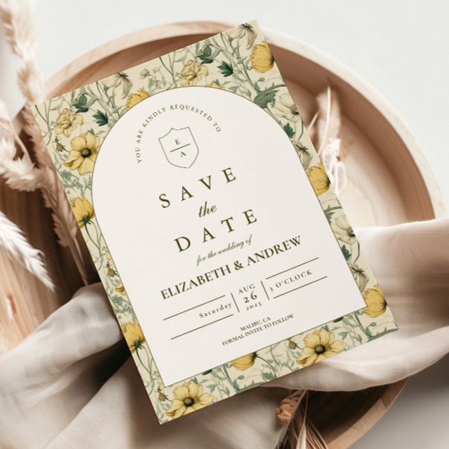 Save The Date Arc Épuré de Fleurs Sauvages pour un Mariage Minim (Créateur téléchargé)