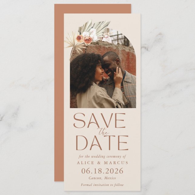 Save The Date Arc Floral Boho Photo Mariage Enregistrer La Date (Devant / Derrière)