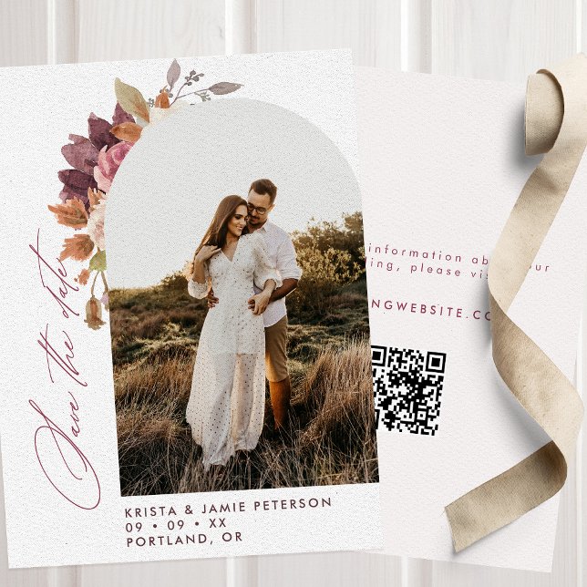 Save The Date Arc floral d'automne photo Code QR Mariage (Créateur téléchargé)