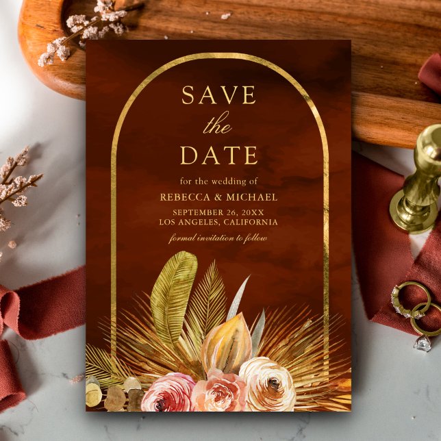 Save The Date Arc Floral Terre Or Brûlé Orange Mariage (Créateur téléchargé)