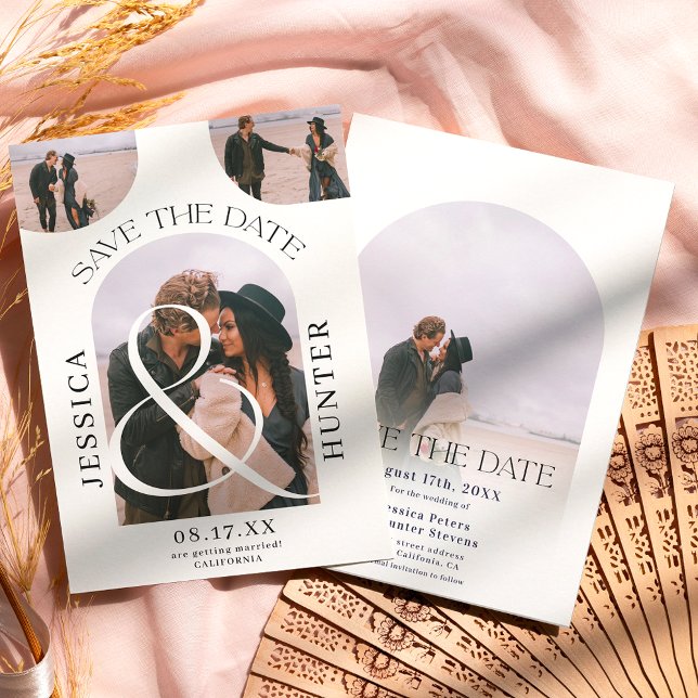 Save The Date Arc moderne boho 4 photos mariage noir blanc (Créateur téléchargé)