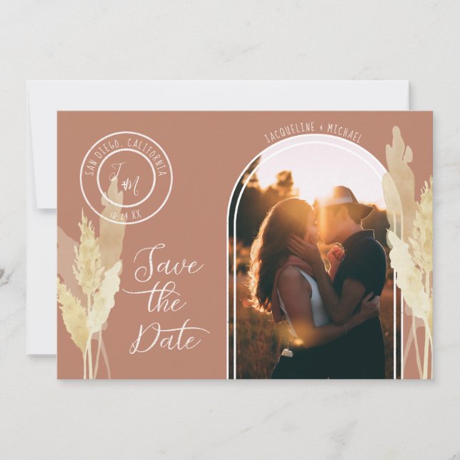 Save The Date Arc moderne BOHO Pampas Grass Simple Cuivre Photo (Devant)