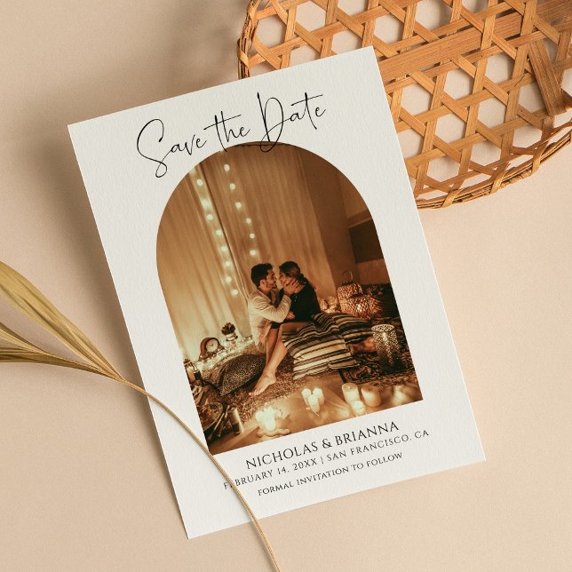 Save The Date Arc moderne élégant Photo Boho blanc Mariage (Créateur téléchargé)