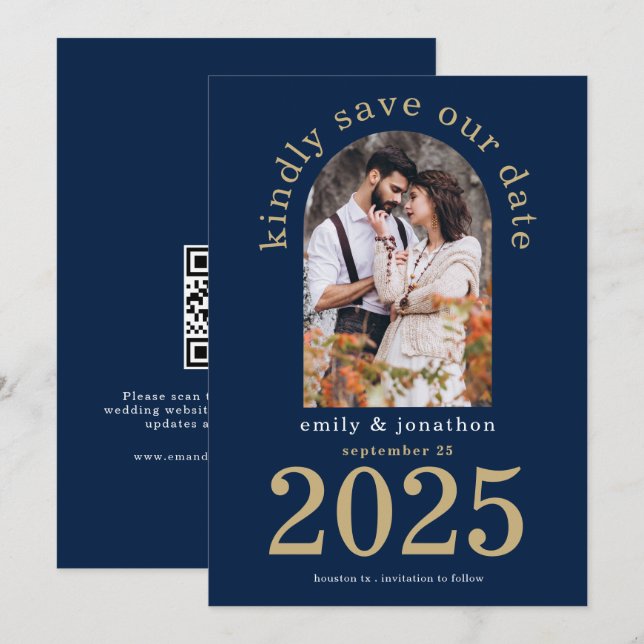 Save The Date Arc moderne Photo Mariage Marine Bleu (Devant / Derrière)