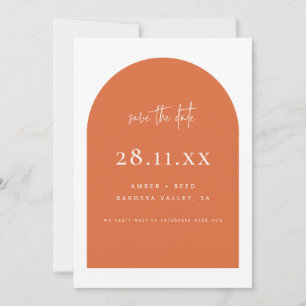 Save The Date Arc Moderne Rétro Minimaliste Brûlé Orange Script