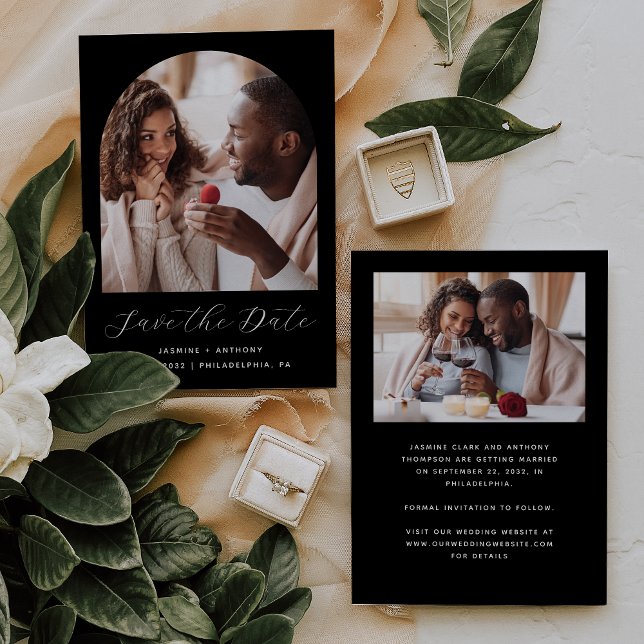 Save The Date Arch Boho Noir Minimal 2-Photos (Créateur téléchargé)